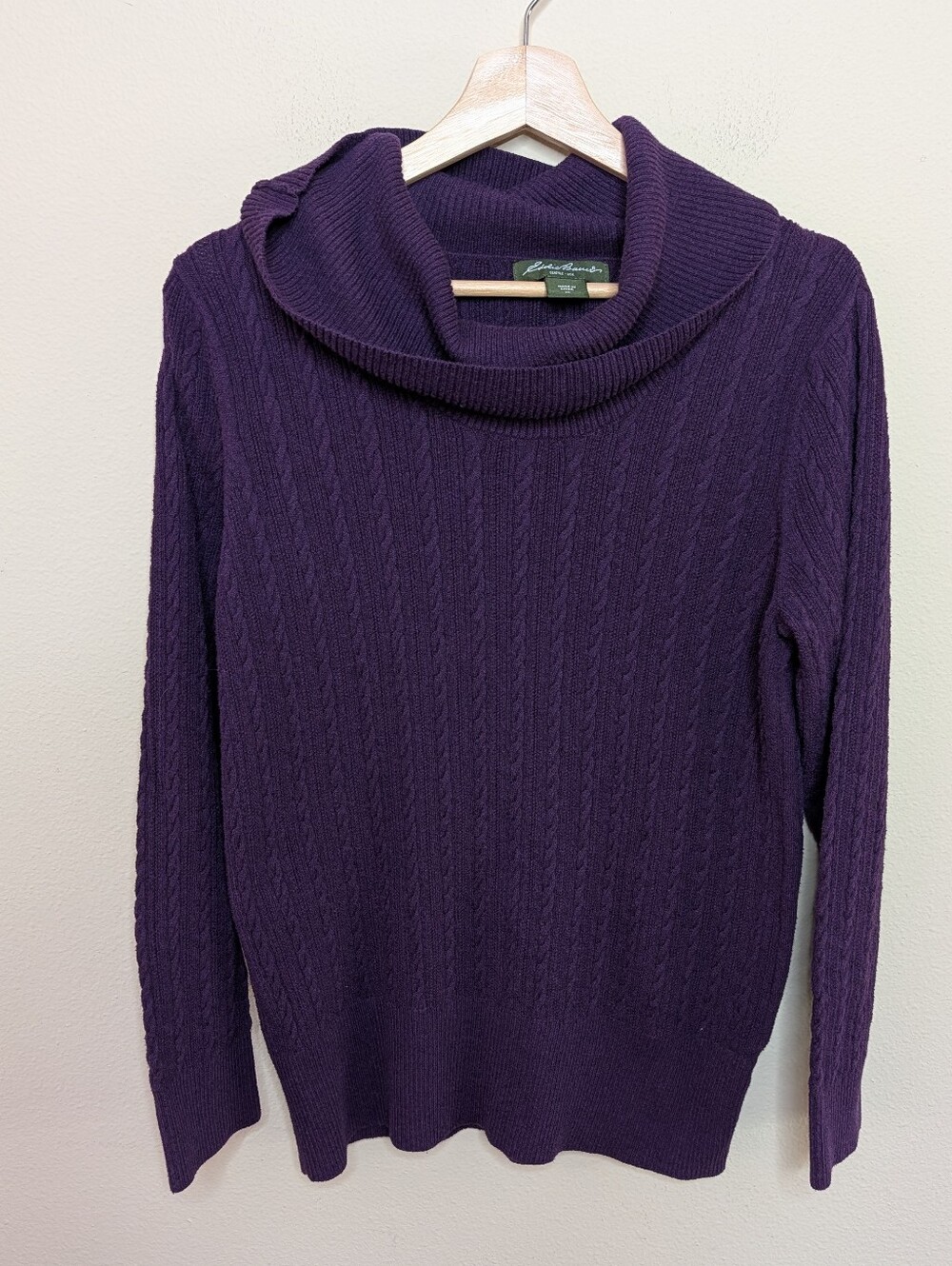 Eddie Bauer Purple Cable Knit Cowl Neck Sweater Size XL